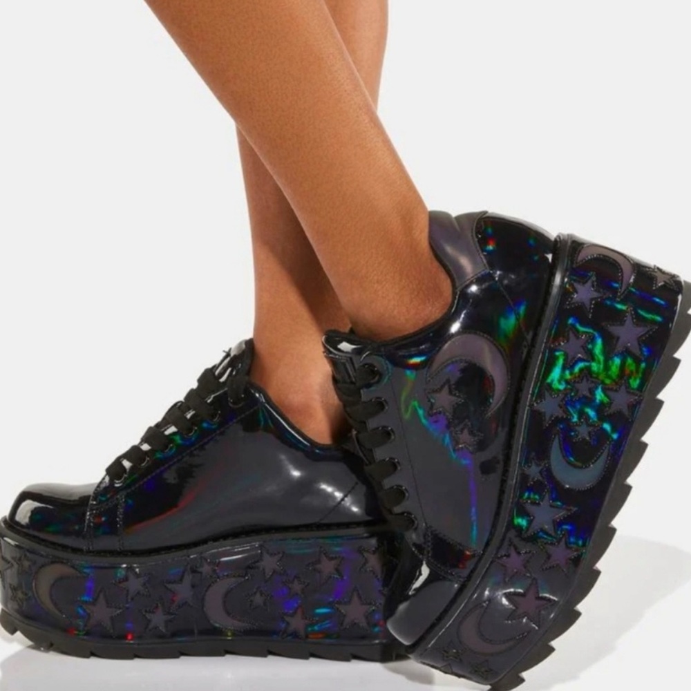 YRU Holographic Black Platform Shoes